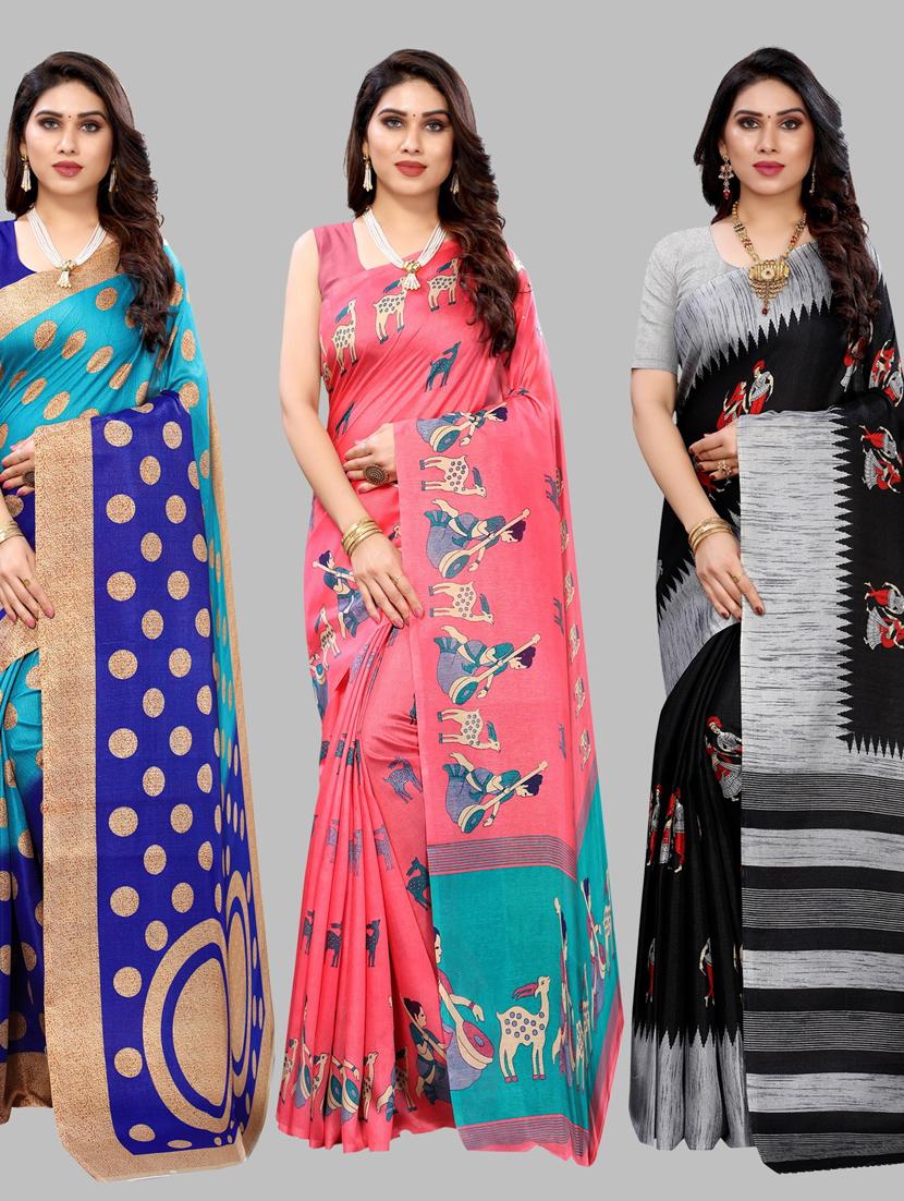 pack of 3 combo saree with blouse - 19567389 - Zoom Image - 0