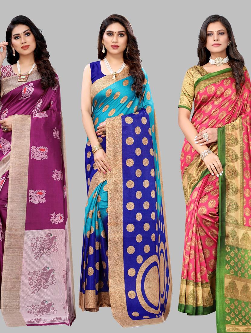 pack of 3 combo saree with blouse - 19567392 - Zoom Image - 0