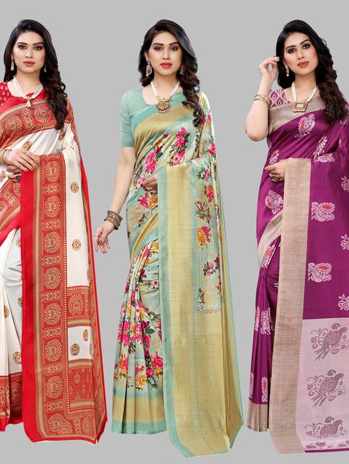 coloured self design printed saree with blouse - 19567393 - Standard Image - 0