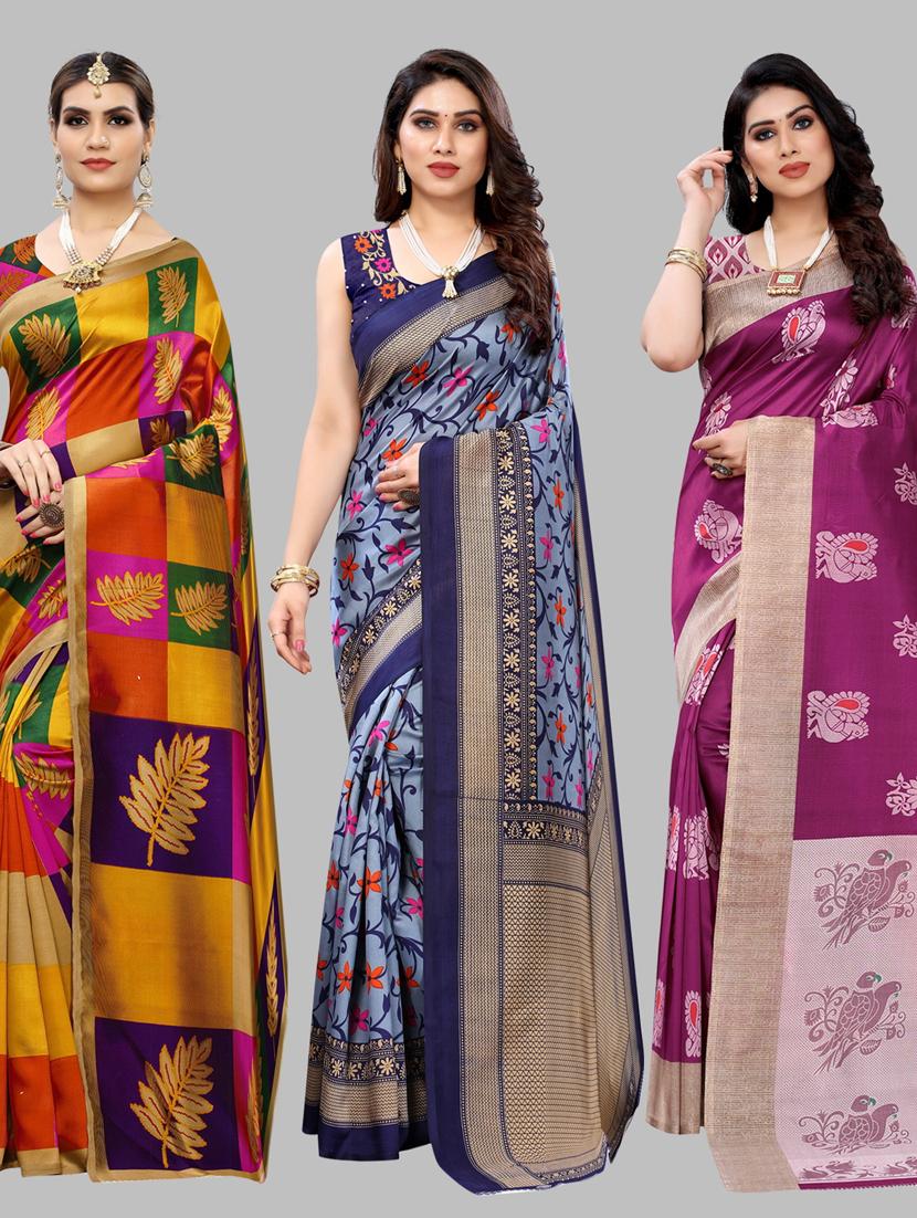 pack of 3 printed saree with blouse - 19567398 - Zoom Image - 0
