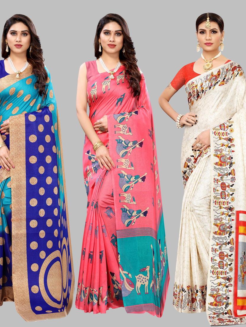 pack of 3 combo saree with blouse - 19567404 -  Zoom Image - 0