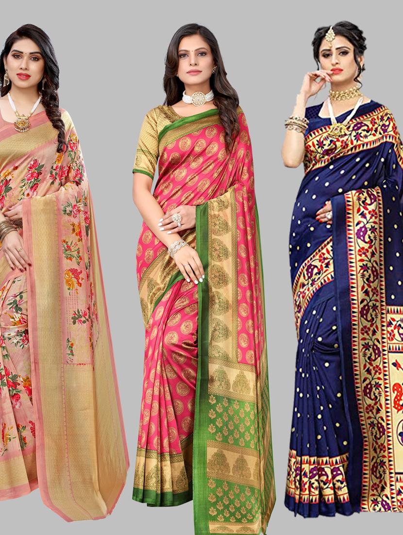pack of 3 combo saree with blouse - 19567409 - Zoom Image - 0