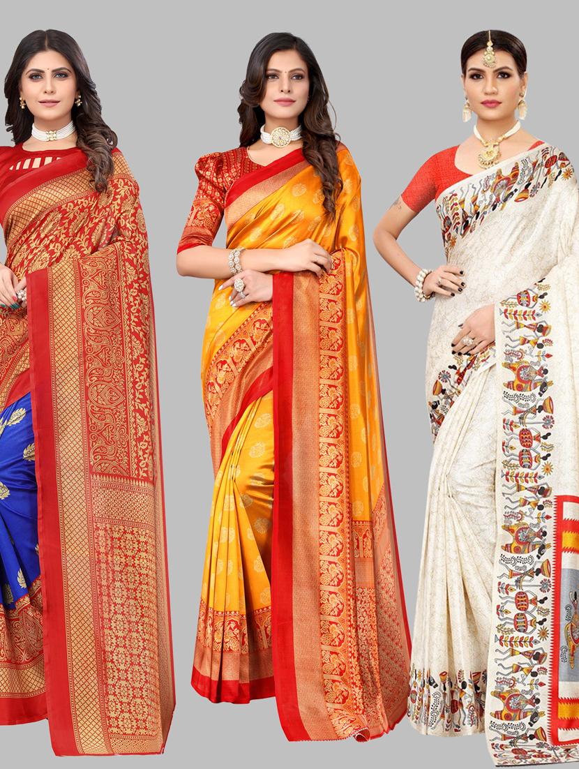pack of 3 combo saree with blouse - 19567419 -  Zoom Image - 0