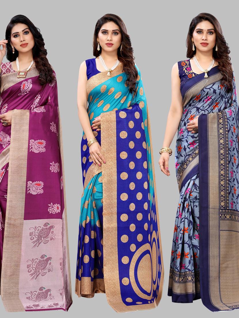 pack of 3 combo saree with blouse - 19567424 - Zoom Image - 0