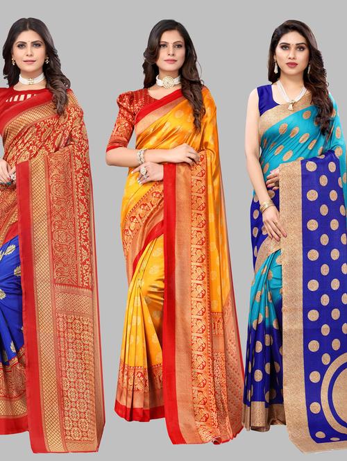pack of 3 combo saree with blouse - 19567435 - Standard Image - 0