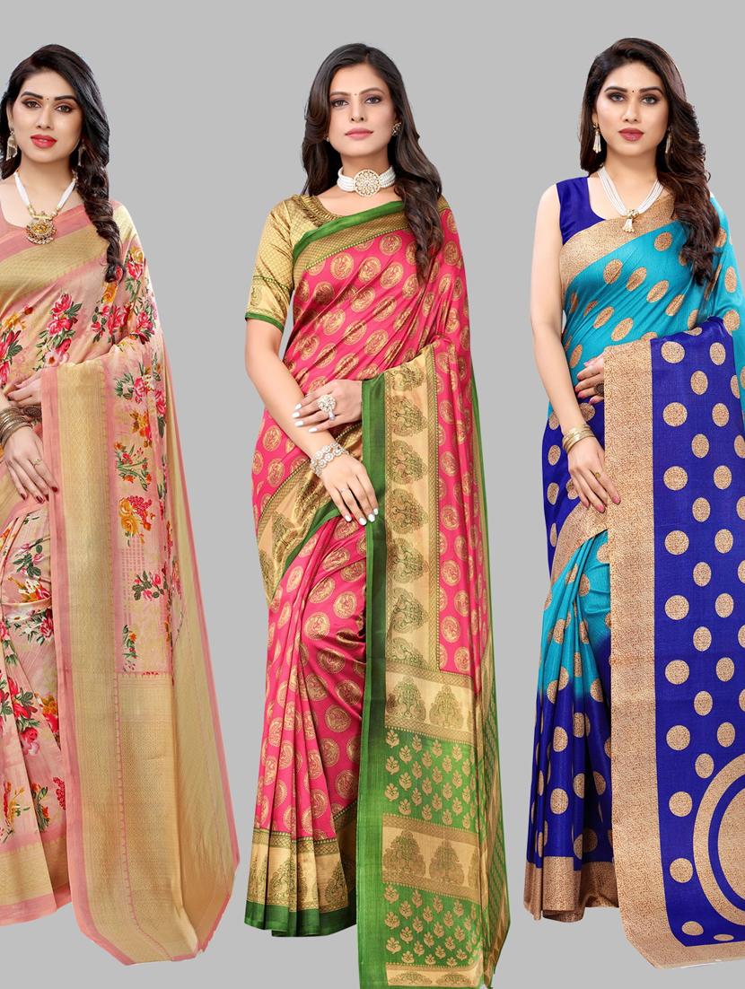 pack of 3 combo saree with blouse - 19567439 -  Zoom Image - 0