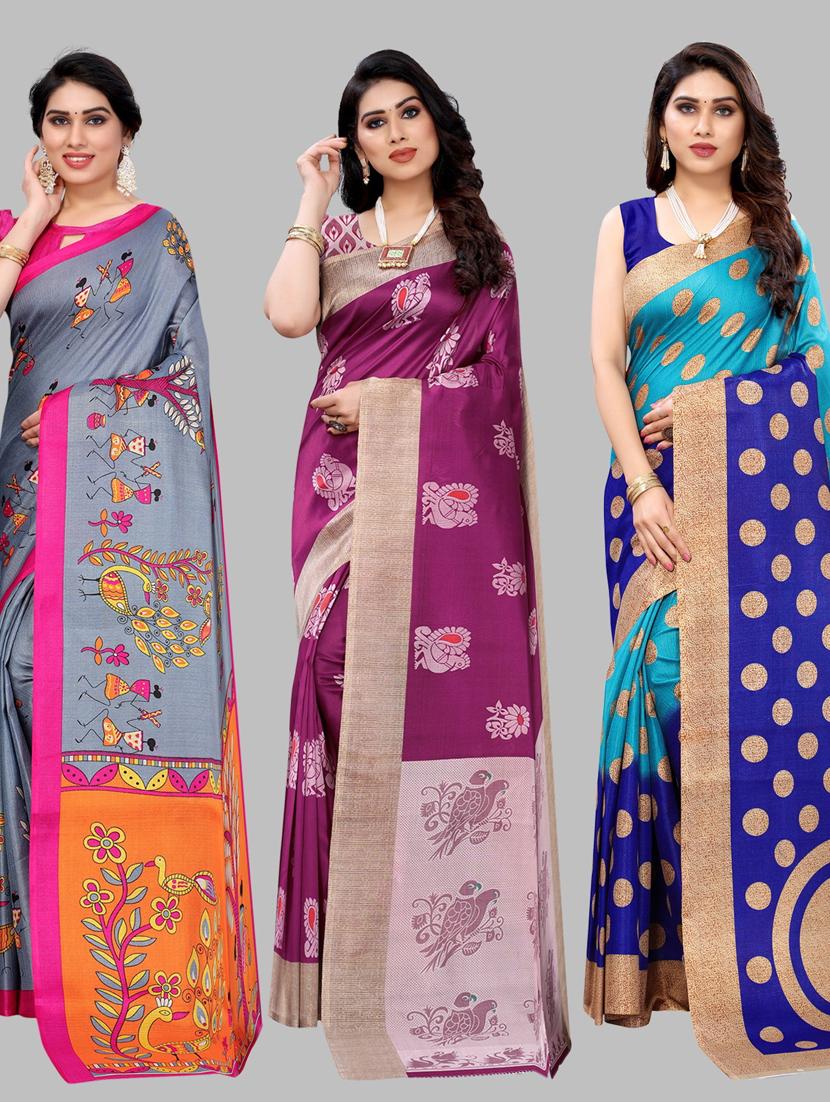 pack of 3 combo saree with blouse - 19567447 -  Zoom Image - 0