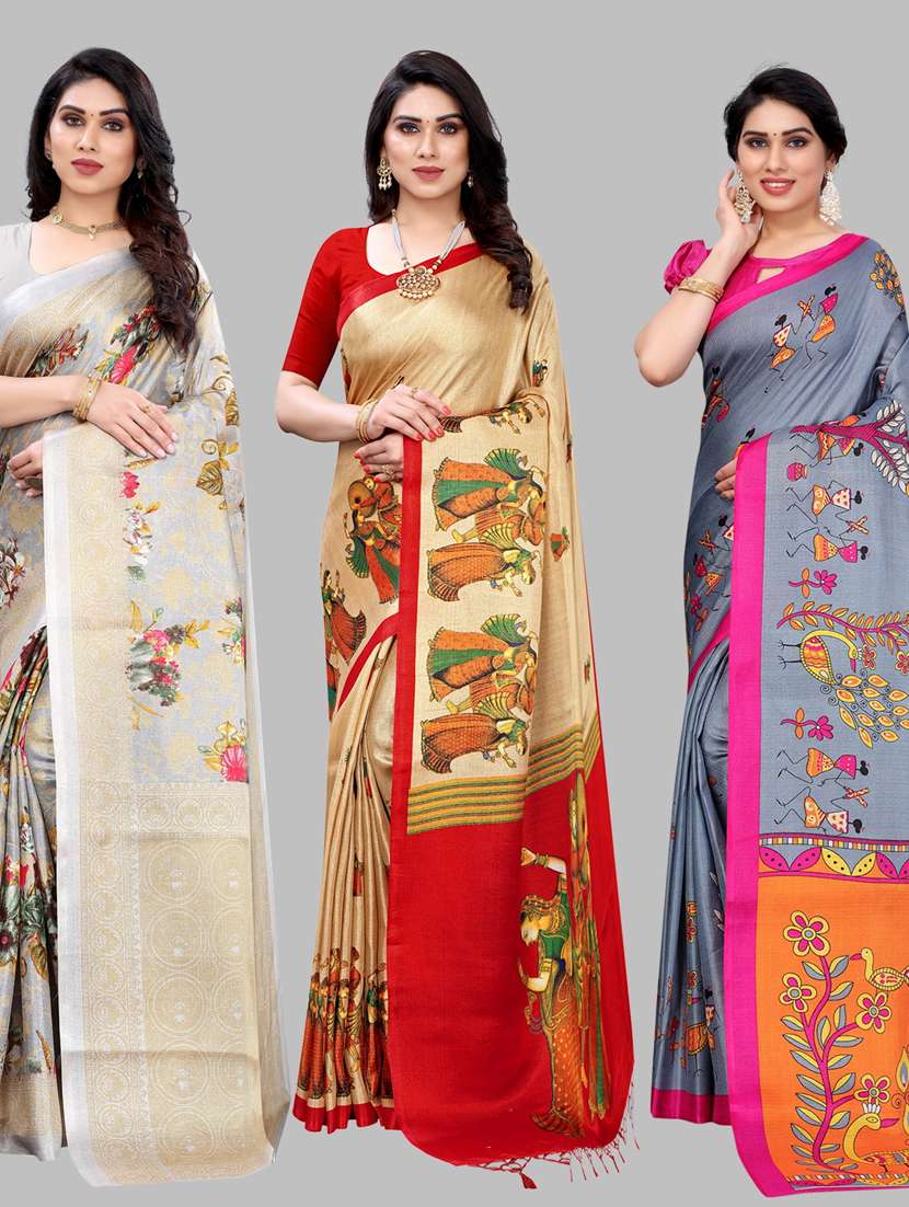 pack of 3 combo saree with blouse - 19567453 - Zoom Image - 0