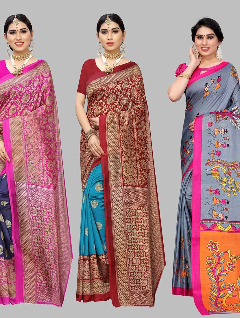 pack of 3 combo saree with blouse - 19567455 - Zoom Image - 0