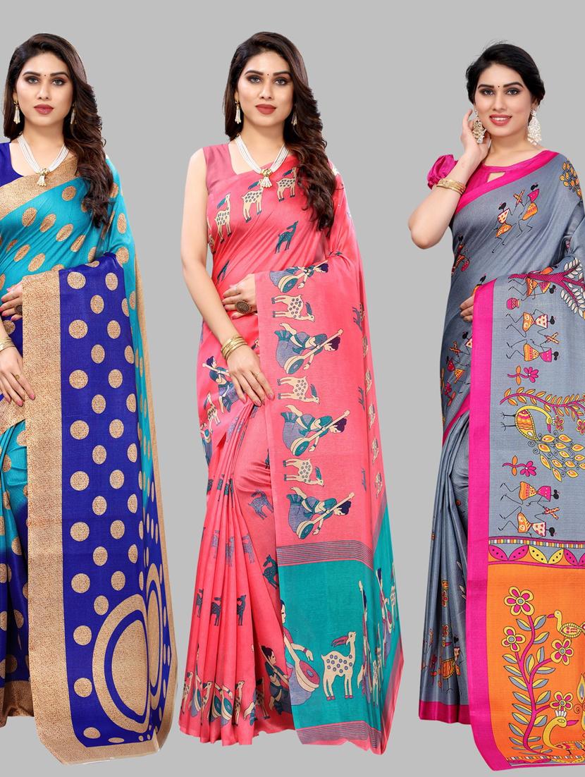 pack of 3 combo saree with blouse - 19567456 -  Zoom Image - 0