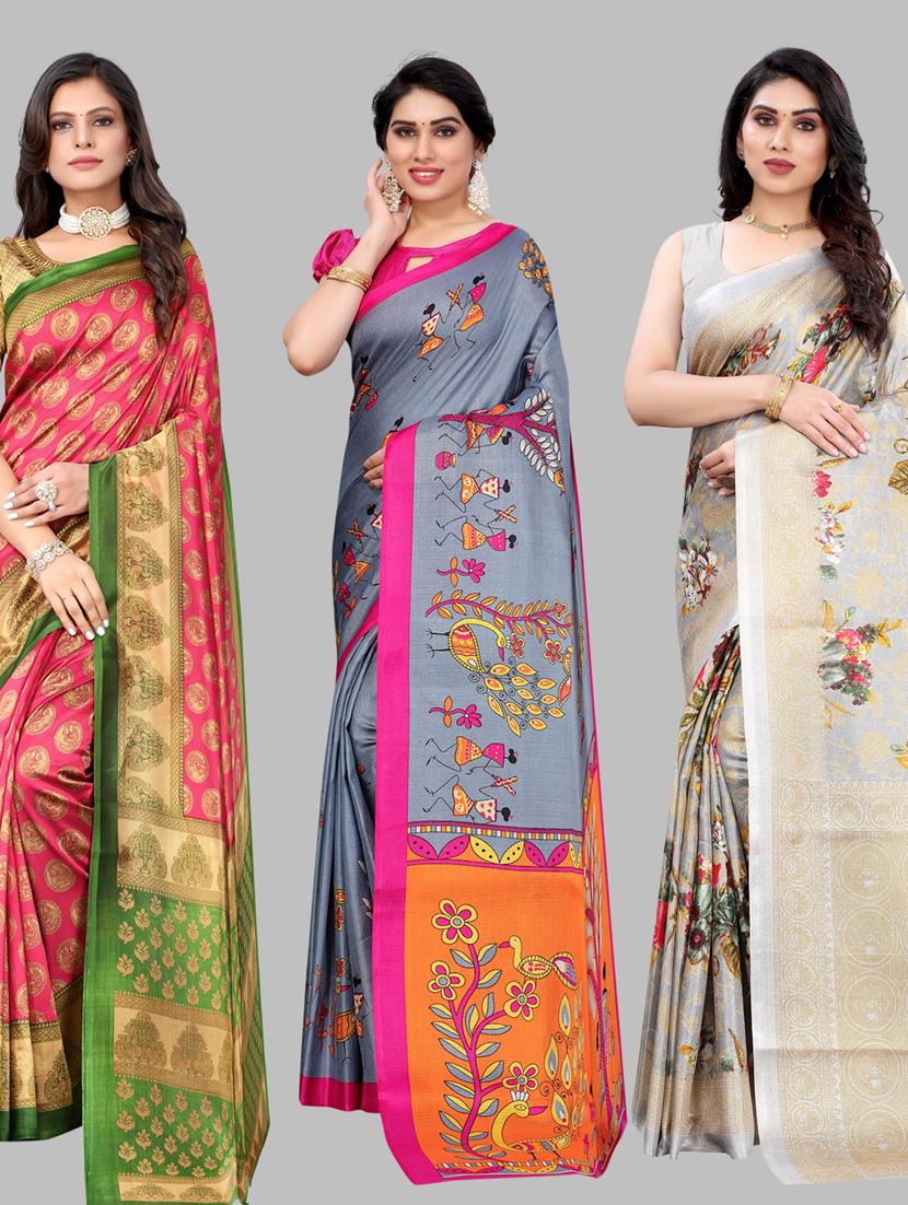 pack of 3 combo saree with blouse - 19567460 -  Zoom Image - 0