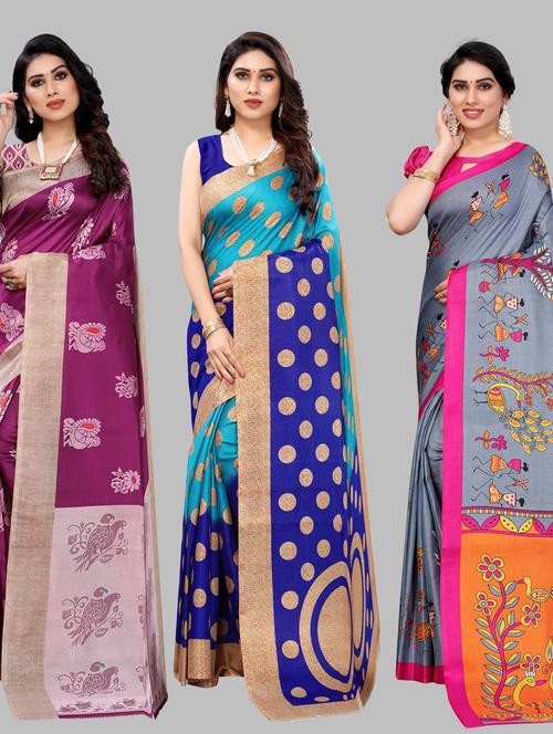 pack of 3 combo saree with blouse - 19567468 - Standard Image - 0