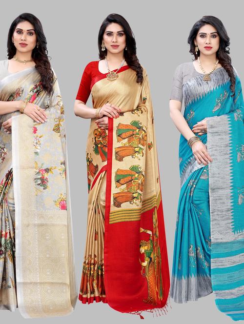 pack of 3 combo saree with blouse - 19567471 - Standard Image - 0