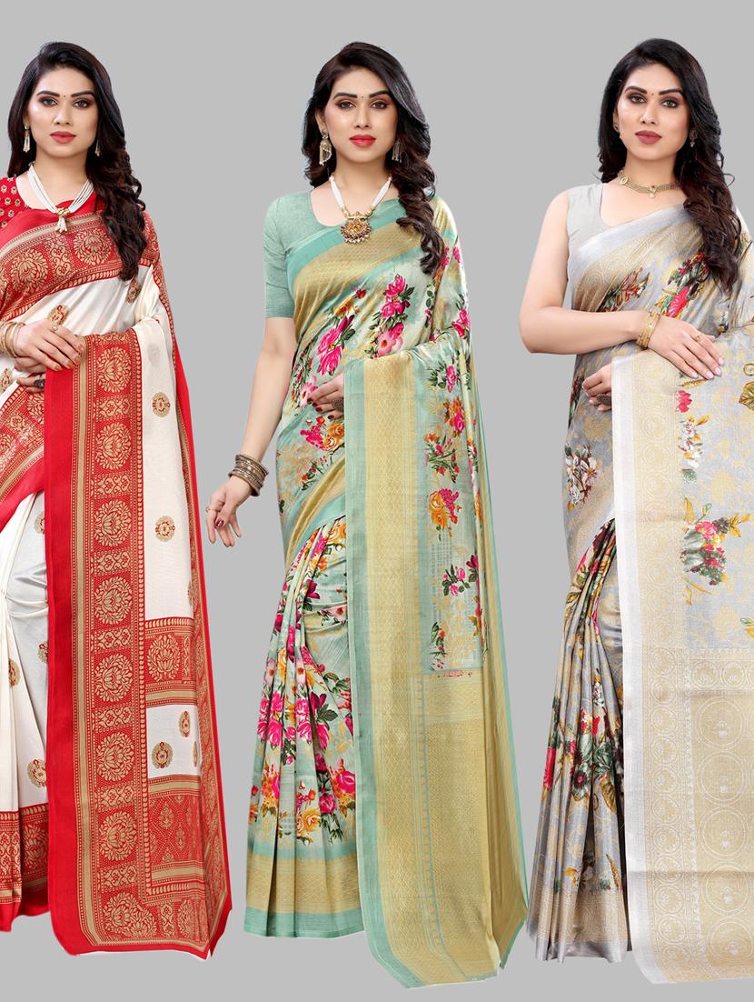 pack of 3 combo saree with blouse - 19567472 - Zoom Image - 0