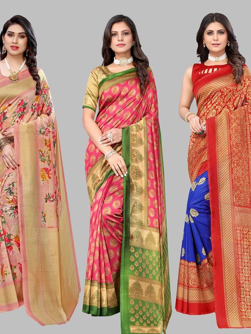 pack of 3 combo saree with blouse - 19567477 - Standard Image - 0