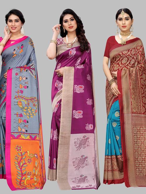 pack of 3 combo saree with blouse - 19567493 -  Standard Image - 0