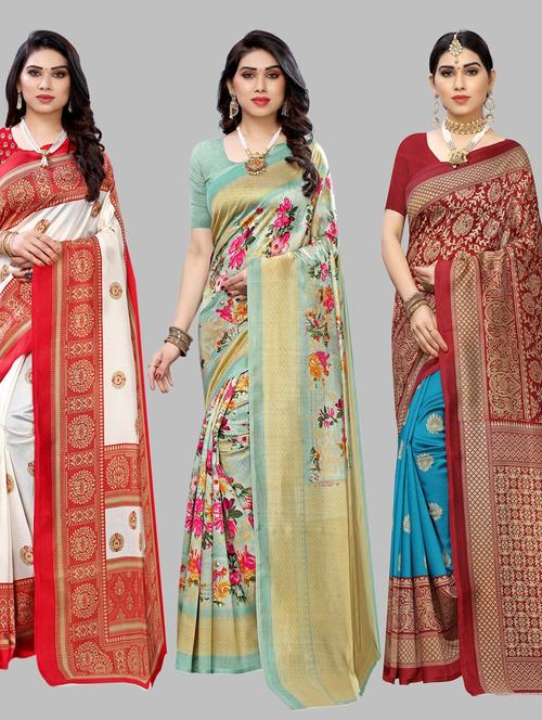pack of 3 combo saree with blouse - 19567497 -  Standard Image - 0