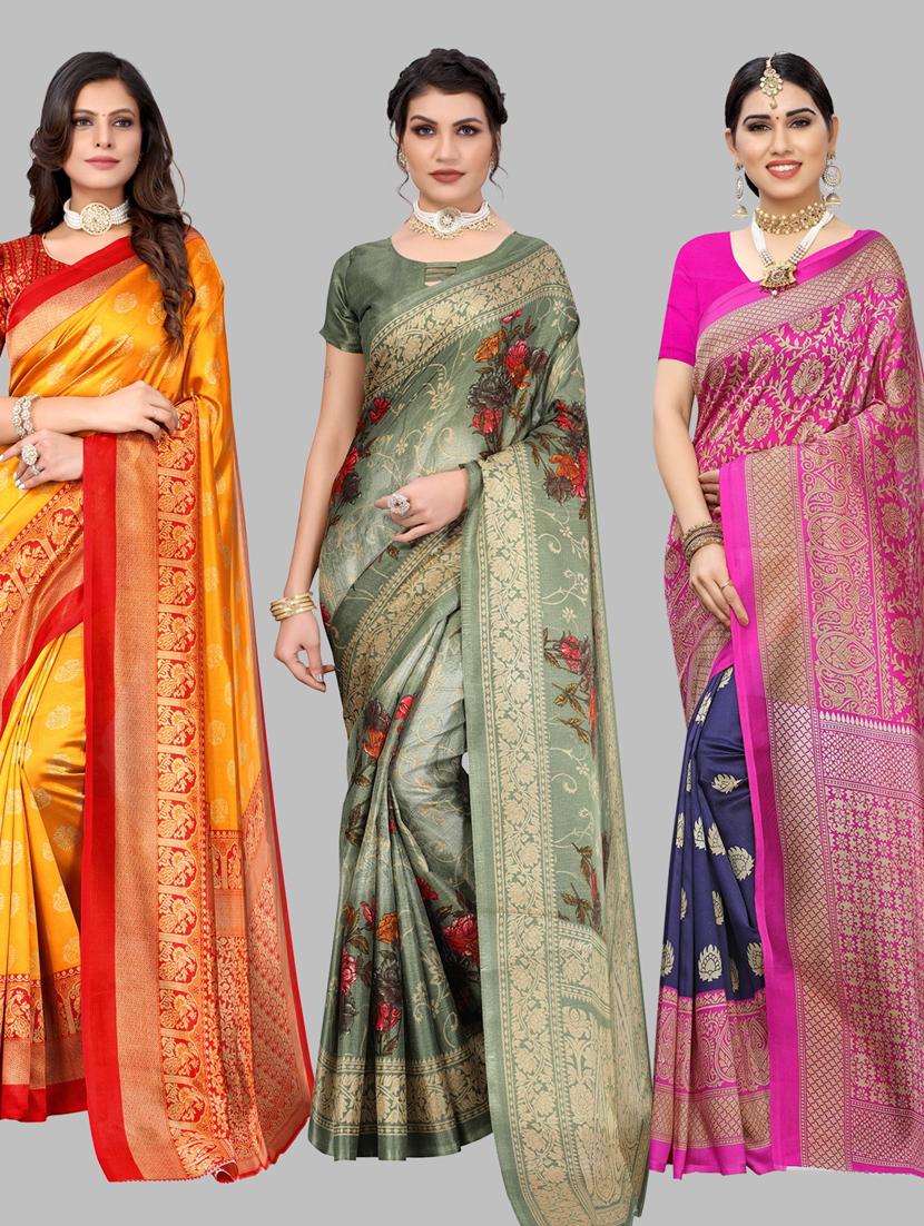 pack of 3 combo saree with blouse - 19567501 - Zoom Image - 0