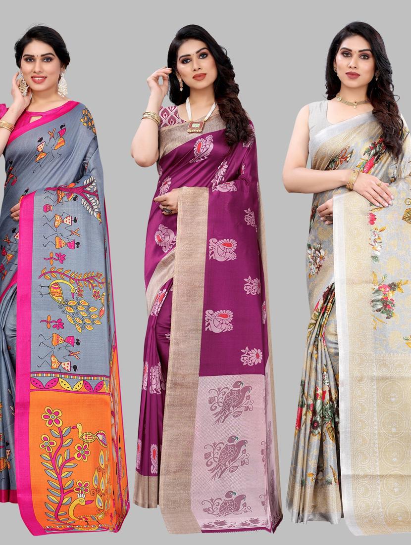 pack of 3 combo saree with blouse - 19567508 -  Zoom Image - 0