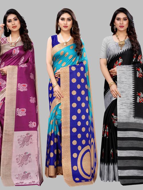 pack of 3 combo saree with blouse - 19567527 -  Standard Image - 0