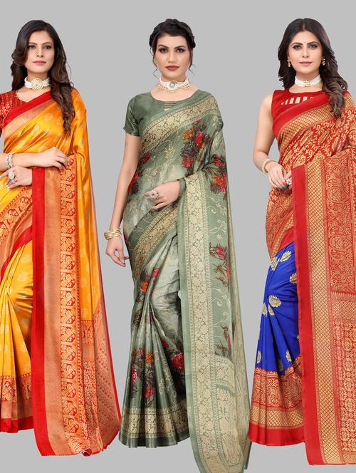 pack of 3 combo saree with blouse - 19567530 - Standard Image - 0