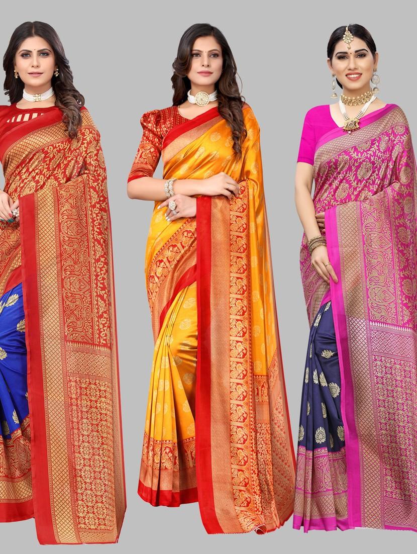pack of 3 combo saree with blouse - 19567532 - Zoom Image - 0