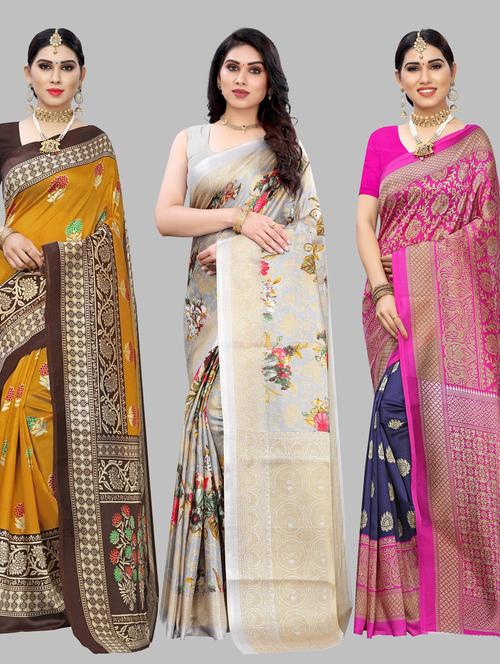pack of 3 combo saree with blouse - 19567533 - Standard Image - 0