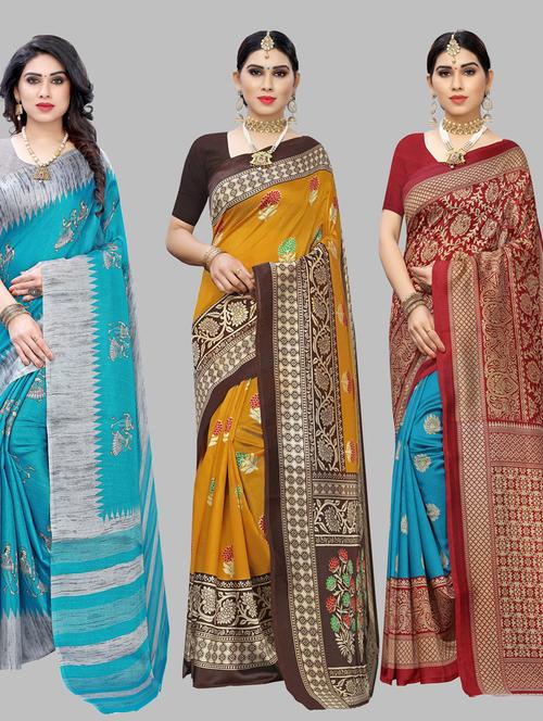 pack of 3 combo saree with blouse - 19567538 - Standard Image - 0