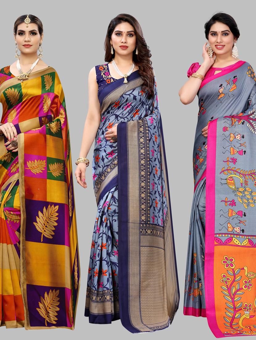 pack of 3 combo saree with blouse - 19567539 - Zoom Image - 0