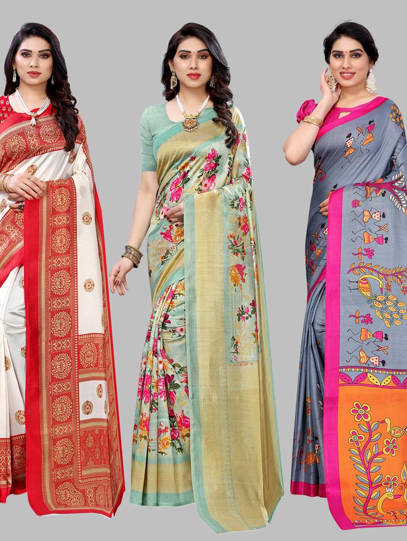 pack of 3 combo saree with blouse - 19567542 -  Zoom Image - 0