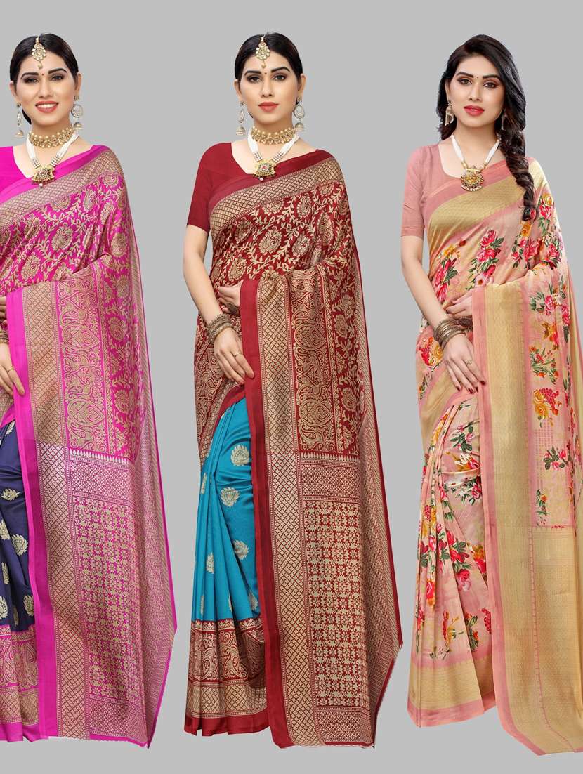 pack of 3 combo saree with blouse - 19567543 - Zoom Image - 0