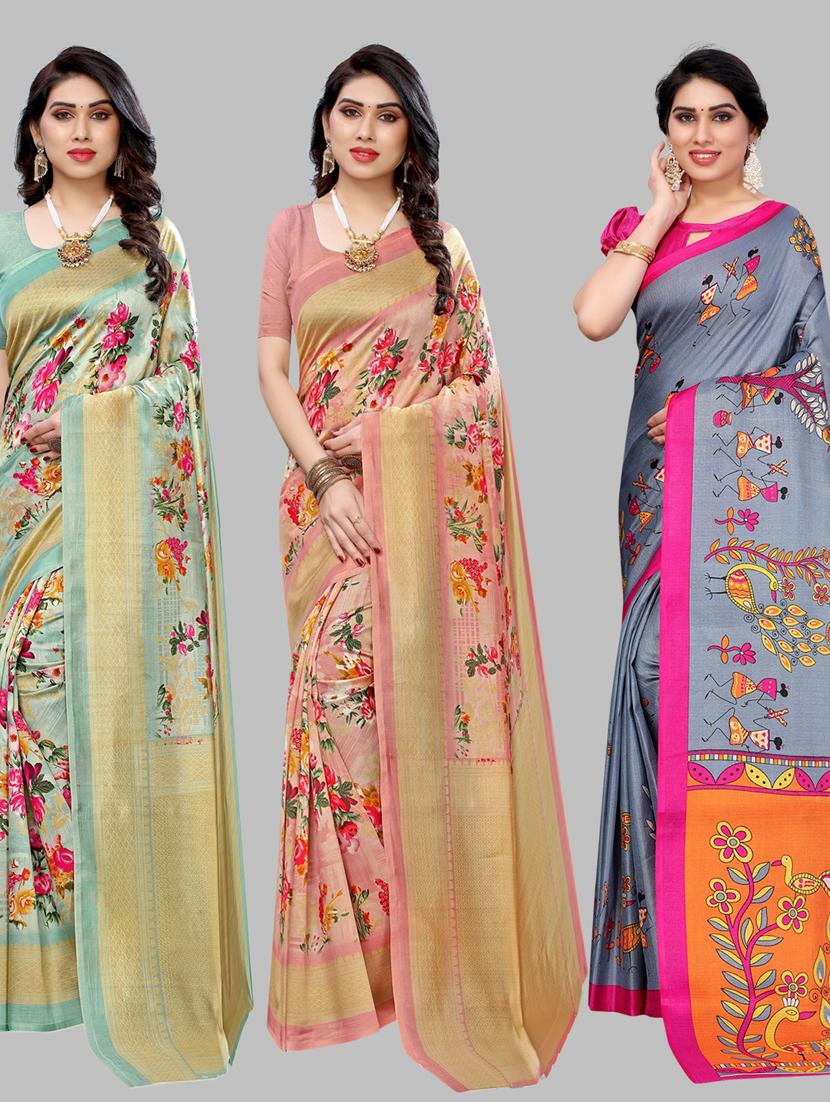 pack of 3 combo saree with blouse - 19567555 -  Zoom Image - 0