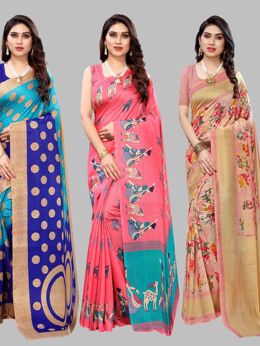 pack of 3 combo saree with blouse - 19567562 - Zoom Image - 0