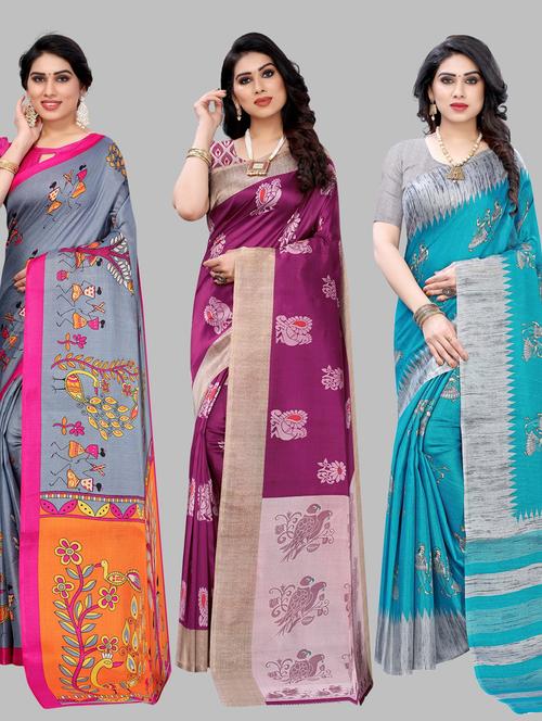 pack of 3 combo saree with blouse - 19567575 -  Standard Image - 0