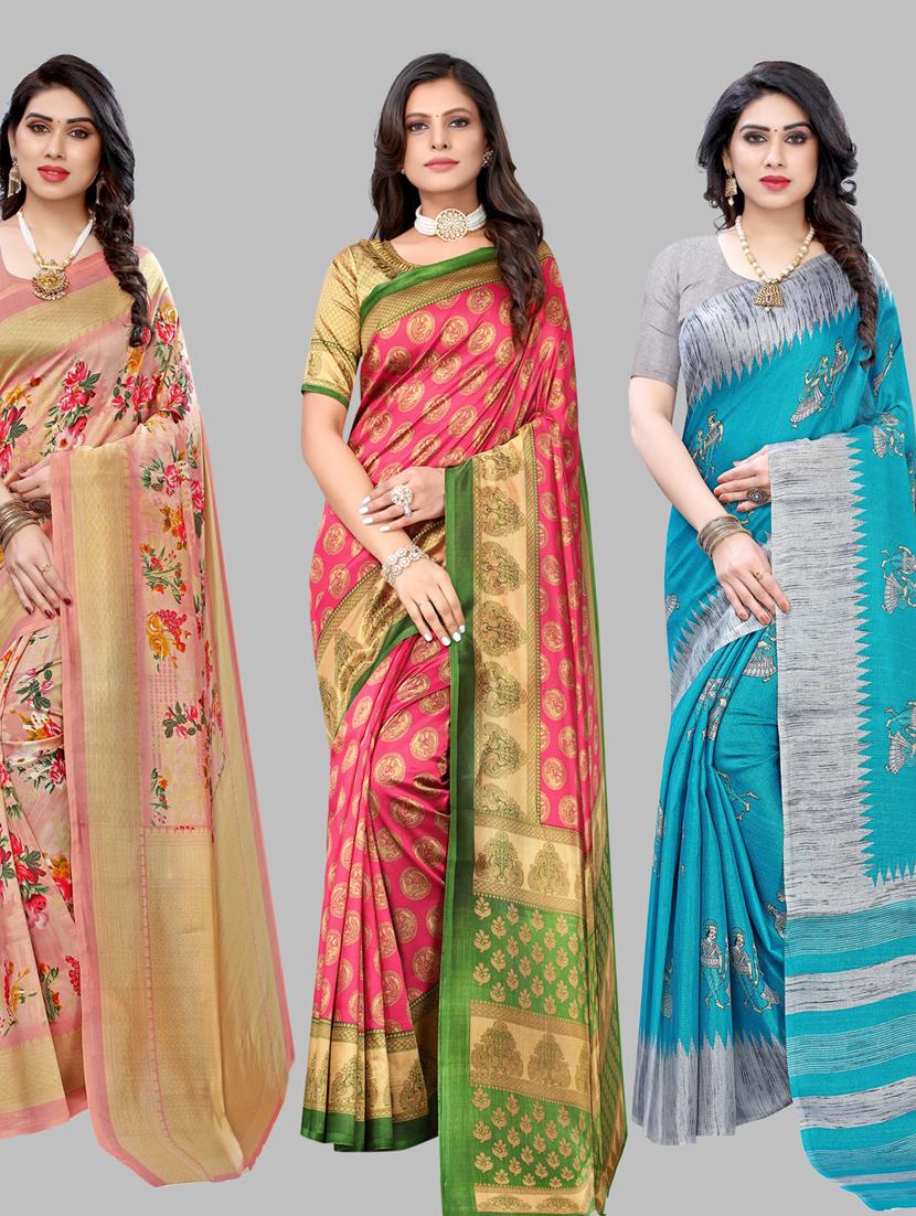 pack of 3 combo saree with blouse - 19567577 -  Zoom Image - 0