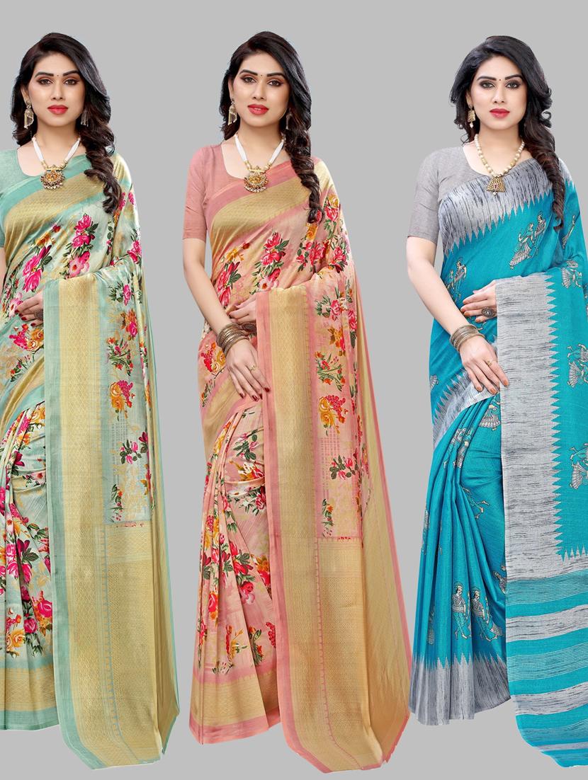pack of 3 combo saree with blouse - 19567582 - Zoom Image - 0