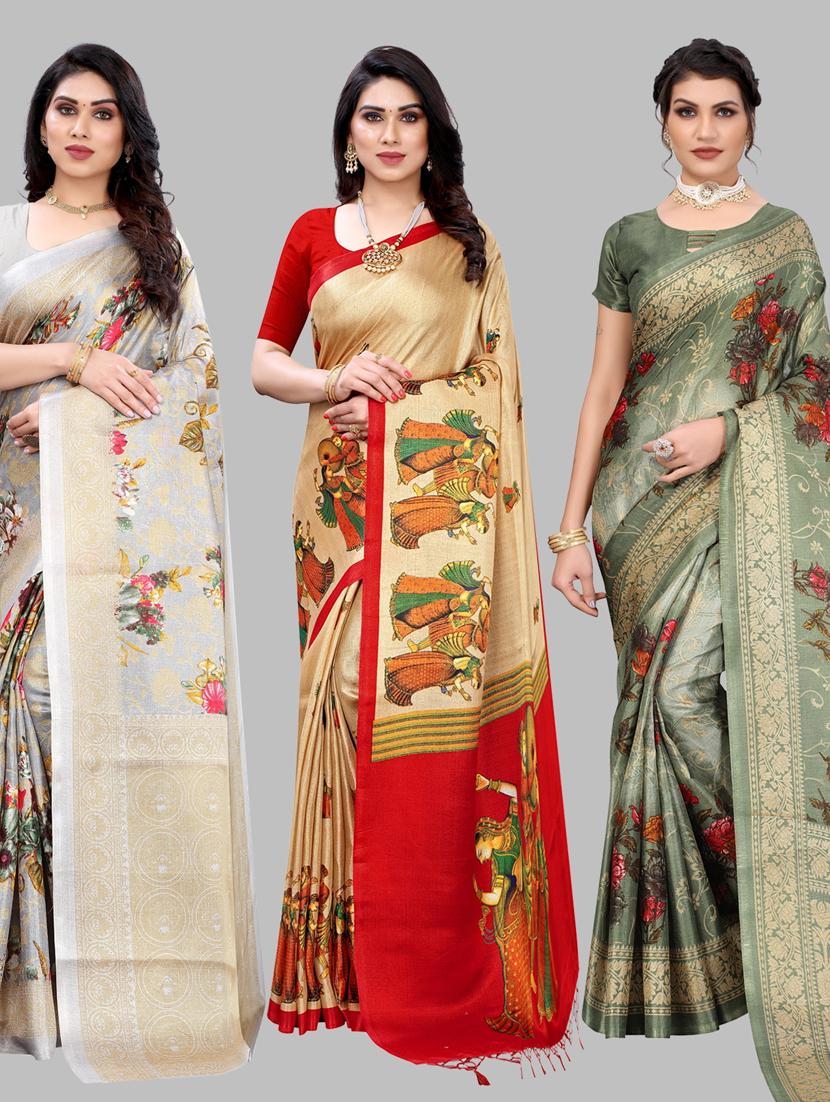 pack of 3 combo saree with blouse - 19567583 -  Zoom Image - 0