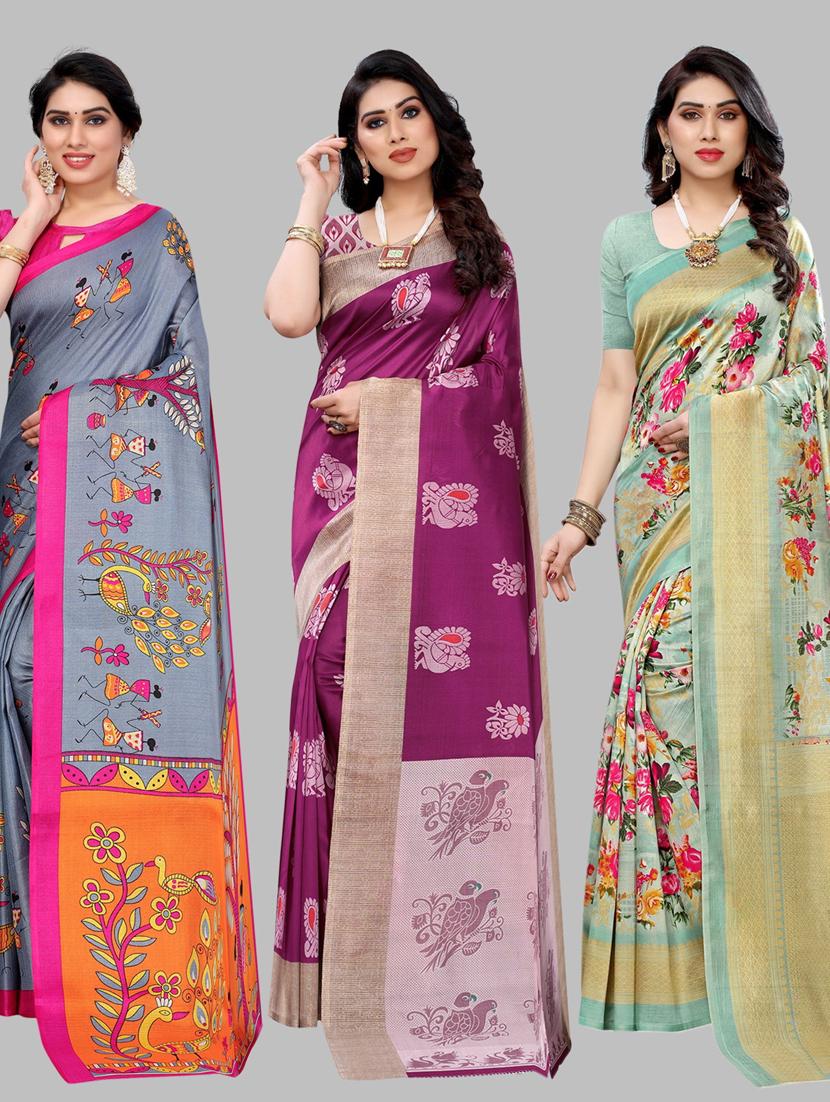 pack of 3 combo saree with blouse - 19567589 - Zoom Image - 0