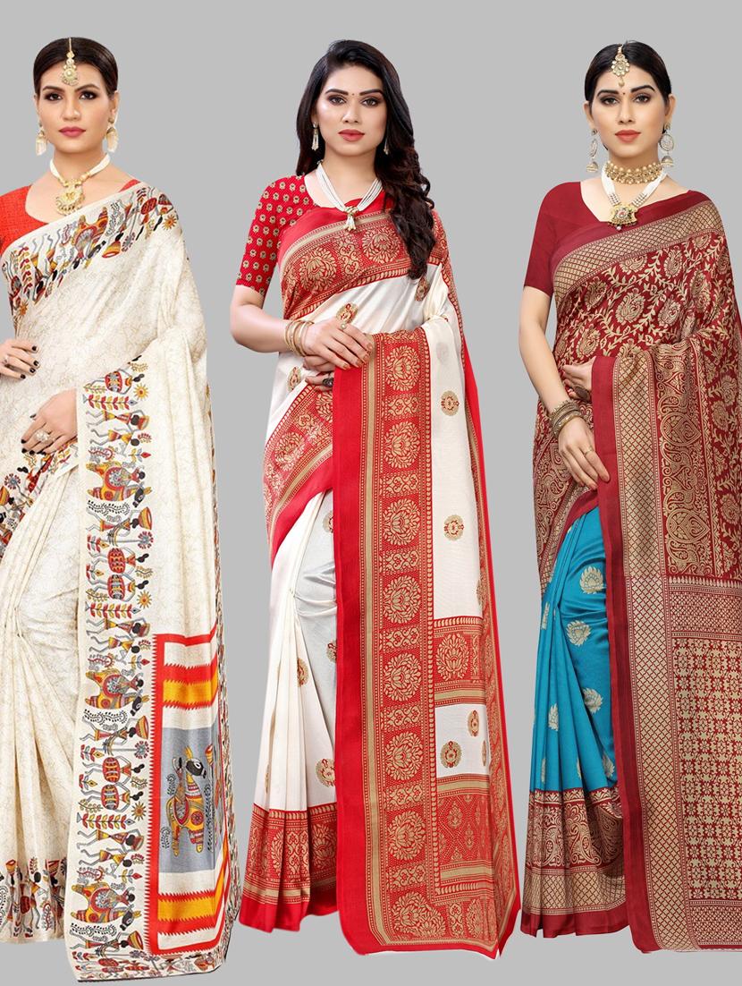pack of 3 combo saree with blouse - 19567592 -  Zoom Image - 0
