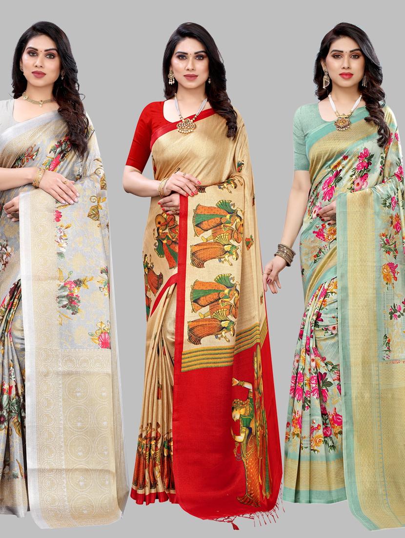 pack of 3 combo saree with blouse - 19567600 - Zoom Image - 0