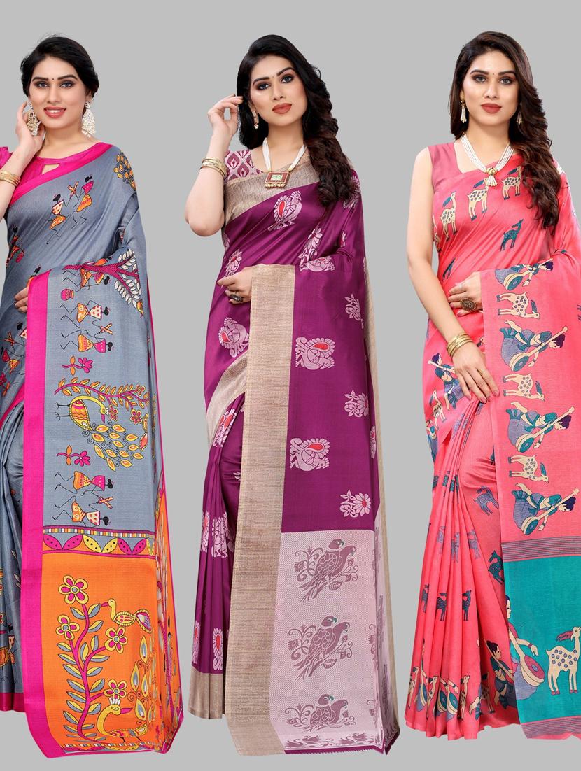 pack of 3 combo saree with blouse - 19567617 -  Zoom Image - 0