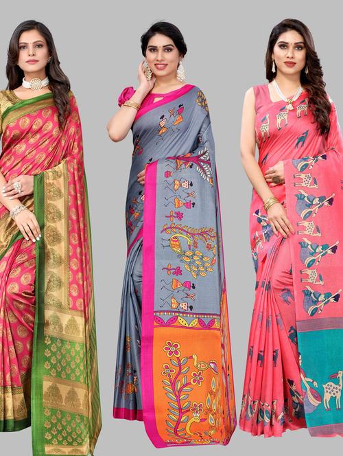 pack of 3 combo saree with blouse - 19567632 - Standard Image - 0