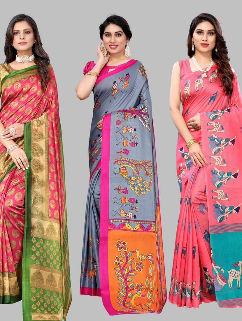 pack of 3 combo saree with blouse - 19567632 - Zoom Image - 0