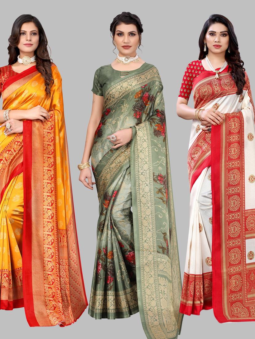 pack of 3 combo saree with blouse - 19567635 - Zoom Image - 0
