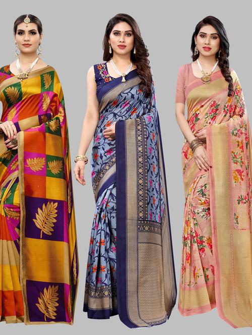pack of 3 printed sarees with blouse - 19567648 - Standard Image - 0