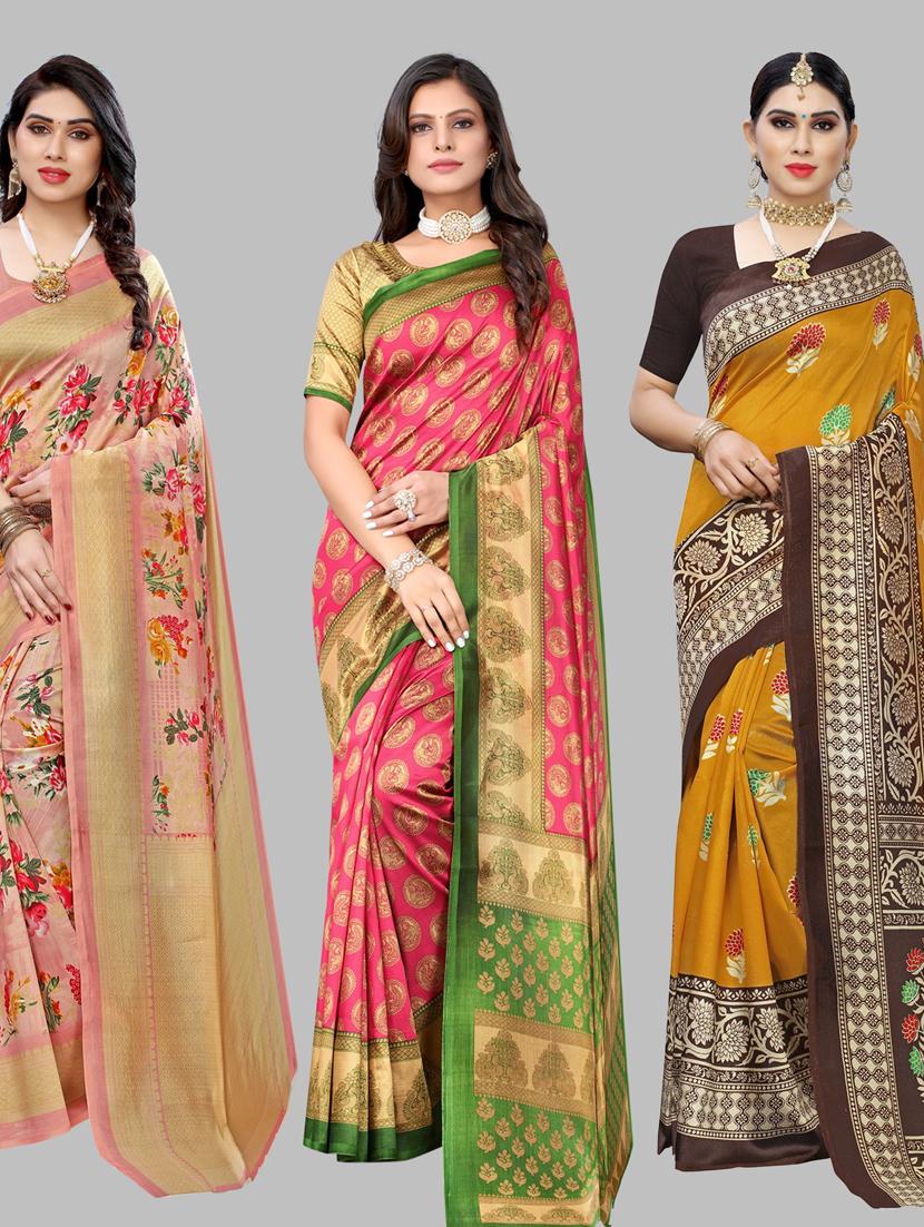 pack of 3 printed sarees - 19567655 -  Zoom Image - 0