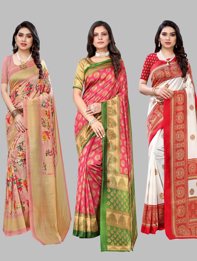 pack of 3 printed sarees - 19567661 -  Zoom Image - 0