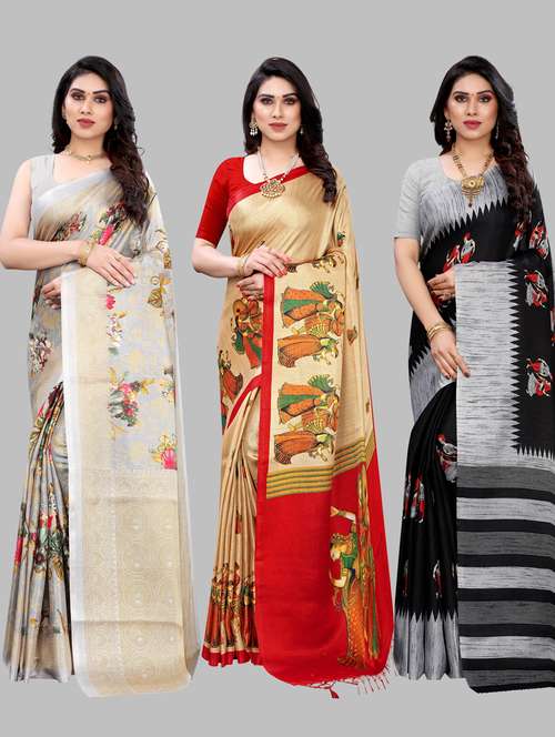 pack of 3 printed sarees - 19567665 - Standard Image - 0