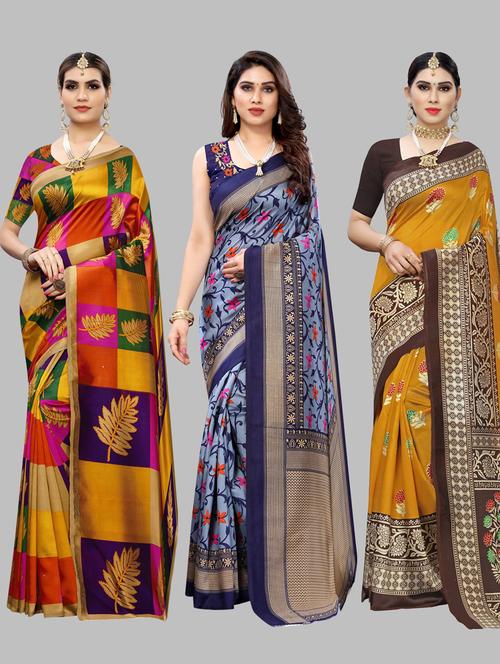 pack of 3 printed sarees - 19567666 -  Standard Image - 0