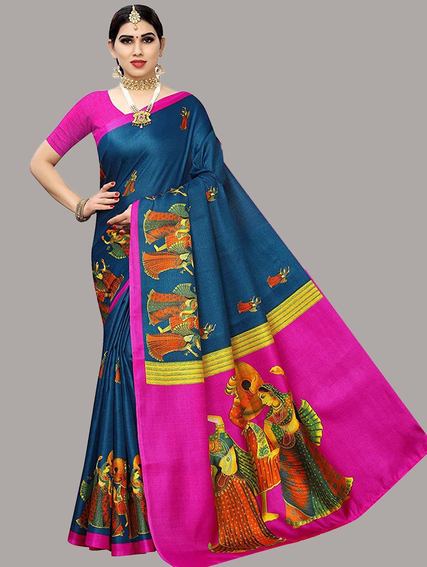 self design printed saree with blouse - 19567693 - Zoom Image - 0